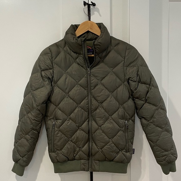 Patagonia Down Bomber Jacket Puffer Fatigue Green XS “Prow Bomber” - Picture 1 of 6